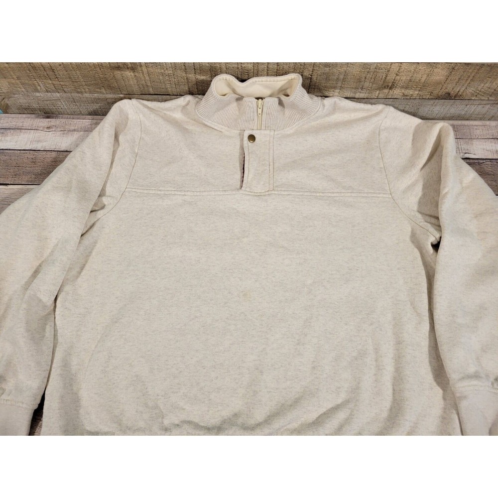 Orvis 1/4 Zip Button Snap Cream Beige Mens Pull Over Sweater Size XL